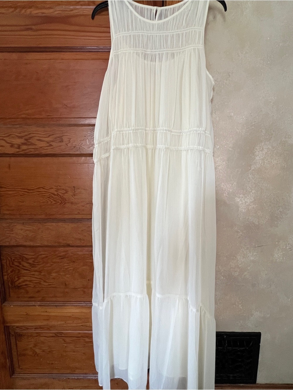 A New Day Prairie Homesteader Ivory Tiered Maxi Dress Size L Chiffon Overlay